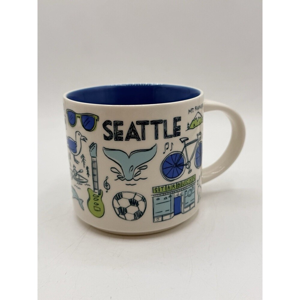 Starbucks SEATTLE Been There Series Blue Coffee Tea Cup Mug 14OZ 3.5" Mt Rainer